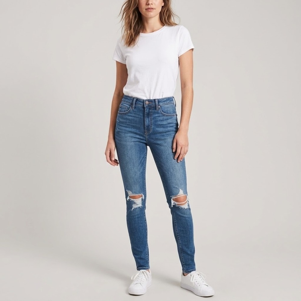 Hollister Ultra High-Rise Super Skinny Jeans Women 3R Blue Distressed W26 L28